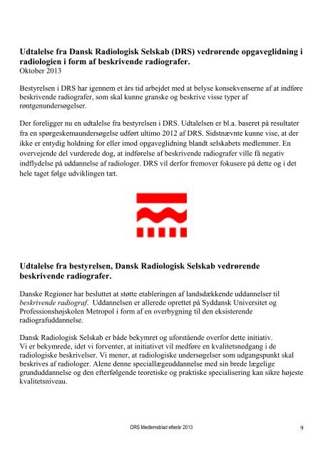 DRS medlemsblad efterÃ¥r 2013 - Dansk Radiologisk Selskab