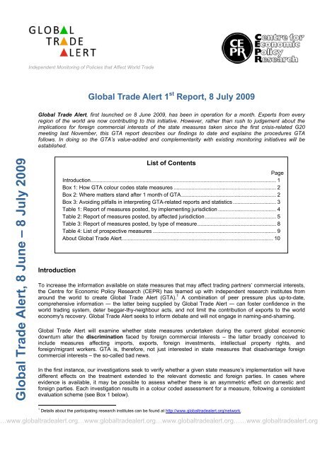 Global Trade Alert, 8 June â 8 July 2009