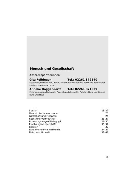FB 1 - Mensch und Gesellschaft - Volkshochschule Gummersbach