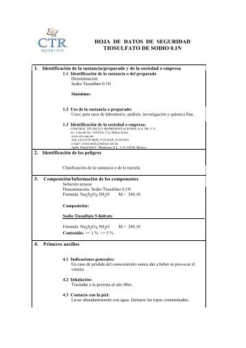 Tiosulfato de Sodio 0.1N MSDS - CTR Scientific