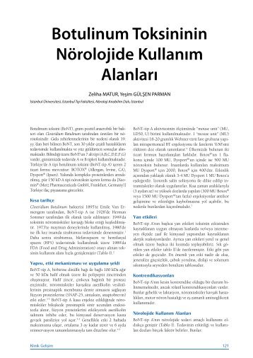 Botulinum Toksininin NÃ¶rolojide KullanÄ±m AlanlarÄ± - Klinik GeliÅim