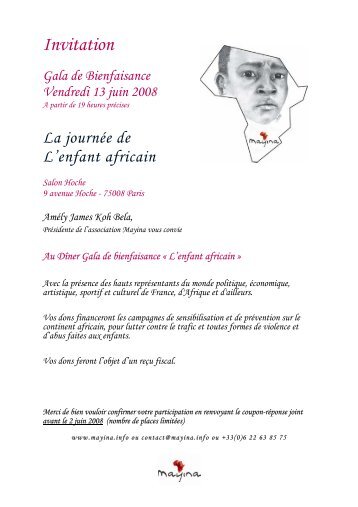 Invitation Gala de Bienfaisance Vendredi 13 juin 2008 - Femmes 3000