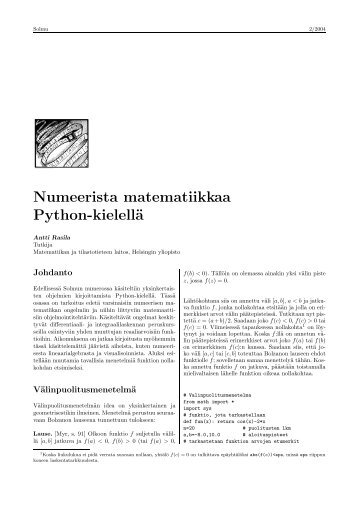 Numeerista matematiikkaa Python-kielellä