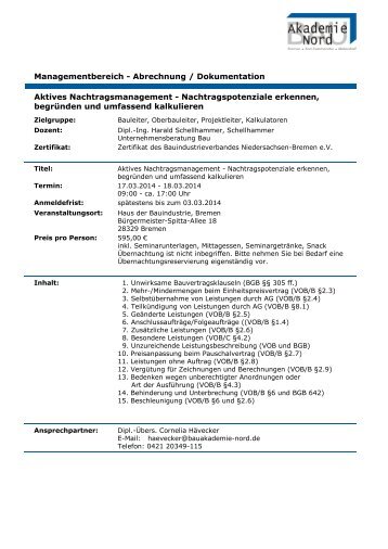 Ausschreibung (pdf) - BAU-Akademie-Nord