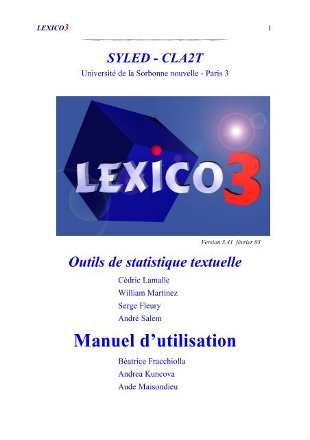 Manuel Lexico3 - TAL - UniversitÃ© Sorbonne Nouvelle