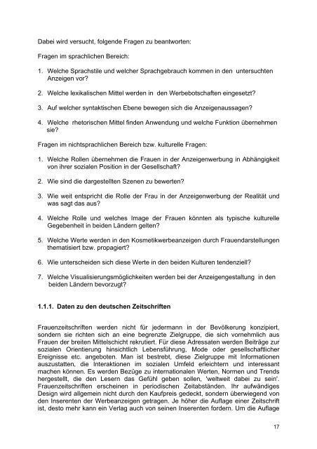 Kosmetikwerbeanzeigen in deutschen und ... - Universität Siegen