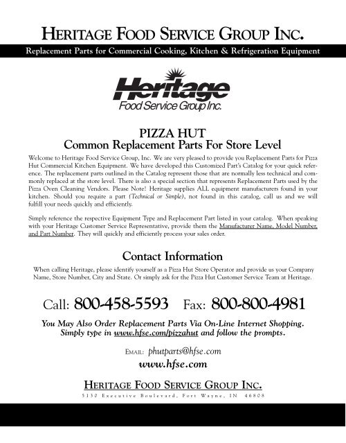 Simple Parts Catalog - Heritage Food Service Equipment, Inc.