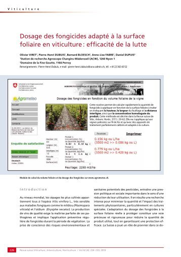 Dosage des fongicides adapté à la surface foliaire en viticulture ...