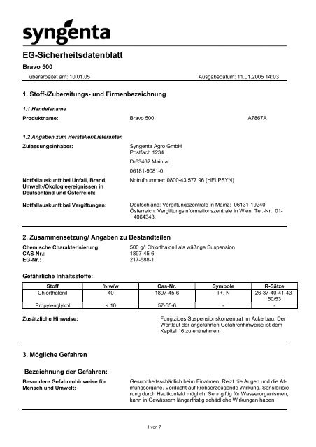 EG-Sicherheitsdatenblatt - Getreide AG