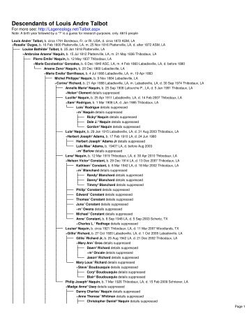 Descendants of Louis Andre Talbot - Lagenealogy.net