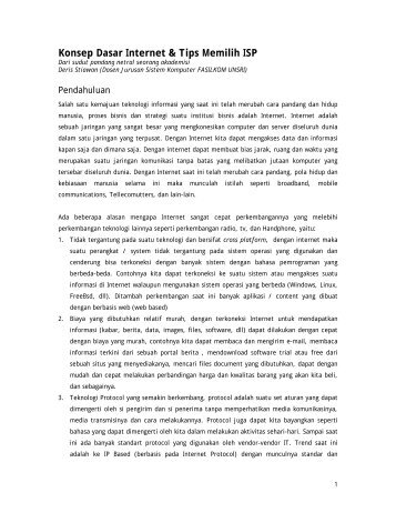 Konsep Dasar Internet & Tips Memilih ISP - Universitas Sriwijaya