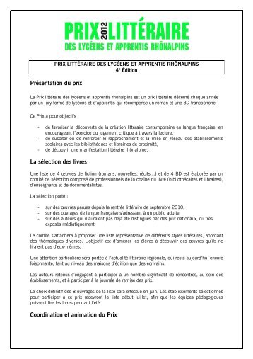 Le réglement du prix littéraire - Arald