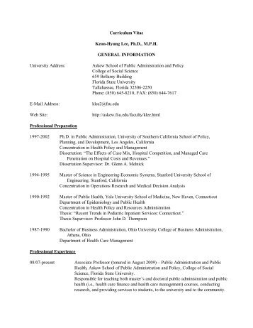 Curriculum Vitae Keon-Hyung Lee, Ph.D., M.P.H. GENERAL ...