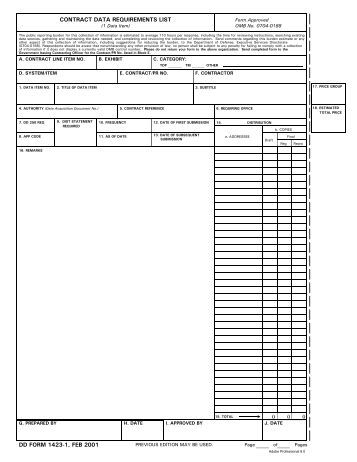 cdrl 1423-1 form Contract DD 1423 Requirements Form  Data  Exhibit A