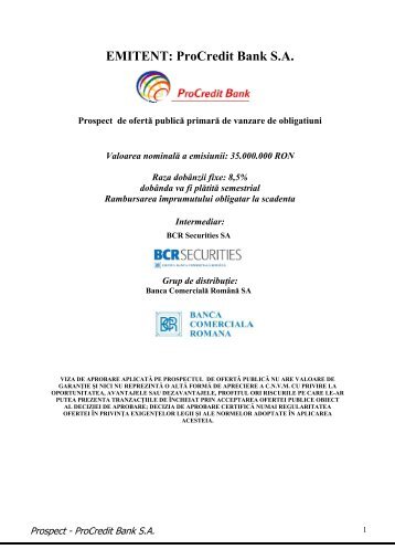 EMITENT: ProCredit Bank S - Kmarket.ro