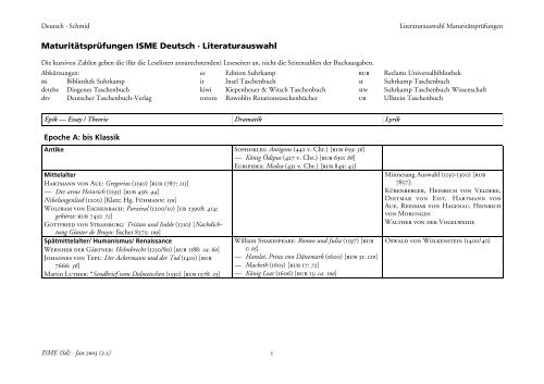 Maturitätsprüfungen ISME Deutsch ... - HP Joachim Schmid