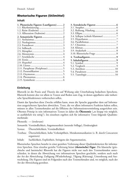 Rhetorische Figuren Stilmittel Hp Joachim Schmid