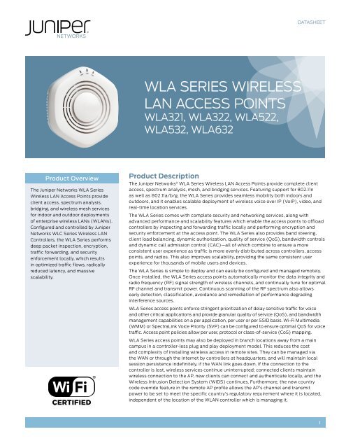 JUNIPER WLA532-US  WLA532 DUAL BAND 802.11A/B/G/N Indoor Wireless AP 