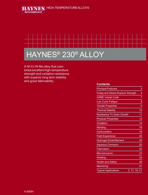 Haynes 230 alloy - Haynes International, Inc.