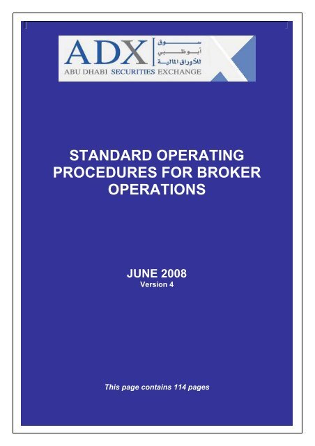 Standard Operating Procedures For Broker Operations - Abu Dhabi ...