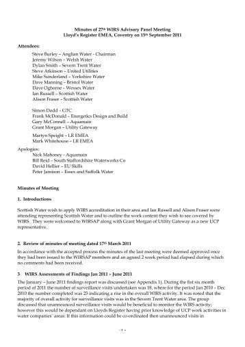 27th WIRSAP Advisory Panel Meeting 15-09-2011 ... - Lloyd's Register