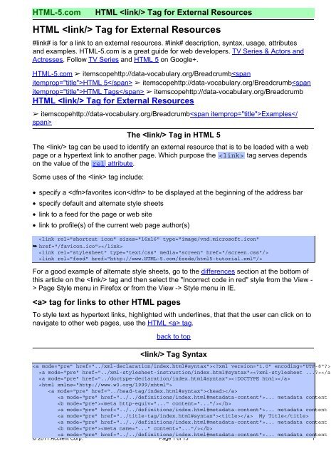 Lt Link Gt Html 5 Reference For Web Designers