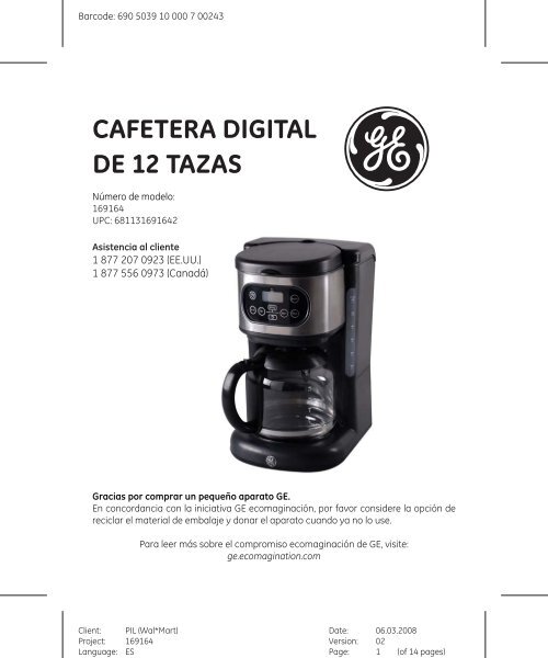 CAFETERA DIGITAL DE 12 TAZAS - GE :: Housewares