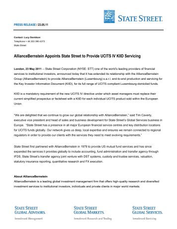 AllianceBernstein Appoints State Street to Provide UCITS IV KIID ...