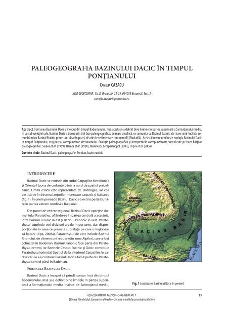 PaleogeograFia Bazinului Dacic ÃƒÂ®n timPul PonÃ…Â£ianului - GeoEcoMar