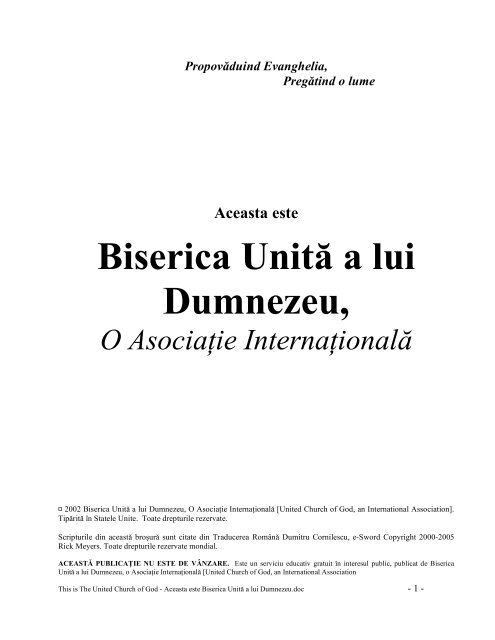 Biserica UnitÄƒ a lui Dumnezeu, - United Church of God