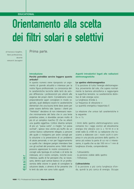 Orientamento alla scelta dei filtri solari e selettivi - PO Professional ...