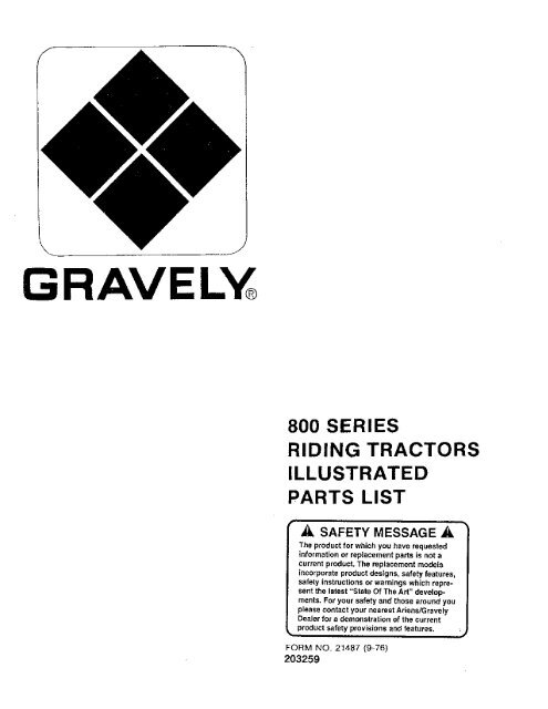 800 Series Riding Tractors Illustrated Parts List - Gravely Tractor Club