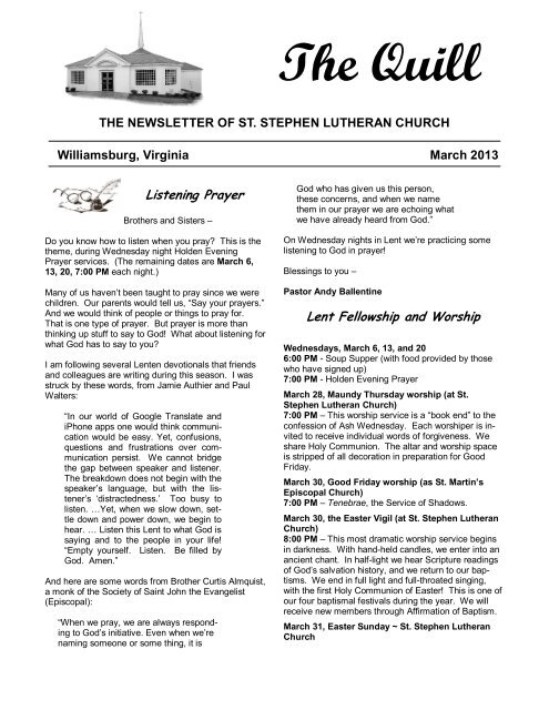 Press Here For The March Quill St Stephen Lutheran Church And