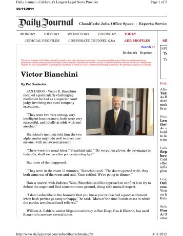 LA Daily Journal Article on Judge Bianchini - Judicate West
