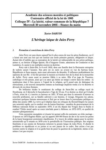 L'hÃ©ritage laÃ¯que de Jules Ferry - AcadÃ©mie des sciences morales et ...