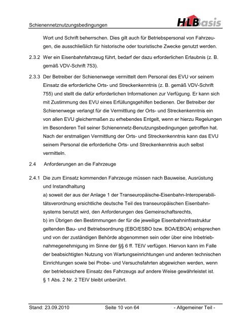 Schienennetz-Benutzungsbedingungen der HLB Basis AG