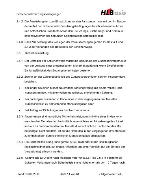 Schienennetz-Benutzungsbedingungen der HLB Basis AG