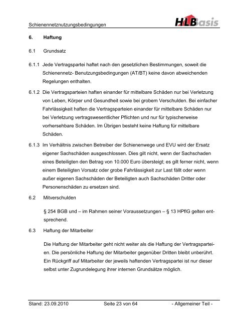 Schienennetz-Benutzungsbedingungen der HLB Basis AG