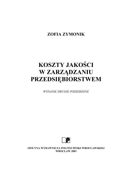 zofia zymonik koszty jakoÅci w zarzÄdzaniu przedsiÄbiorstwem
