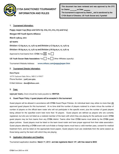 TOURNAMENT FORMS - Morgan Hill Outdoor Sports Center