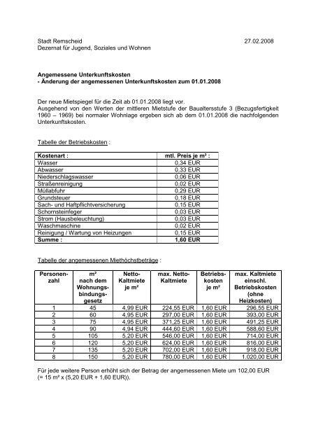 Jobcenter Miete Tabelle Mietobergrenze Bei Hartz 4 2020 02 20