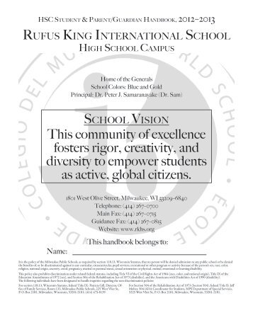 2012-2013 Student/Parent Handbook - Milwaukee Public Schools