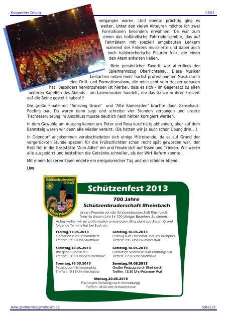 KnÃ¼ppelches Zeitung 1-2013 - Spielmannszug 1902 Rheinbach