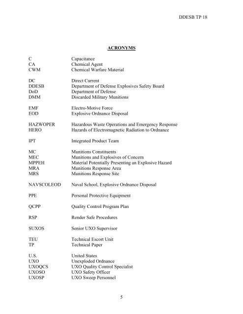 Chemical Weapons Destruction and Explosive Waste Unexploded Ordinance