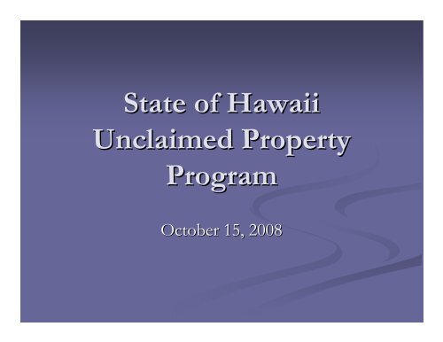 State of Hawaii Unclaimed Property Program