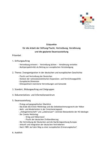 Eckpunkte - Stiftung Flucht, Vertreibung, VersÃ¶hnung