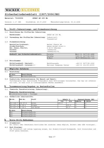 Sicherheitsdatenblatt (1907/2006/EG)