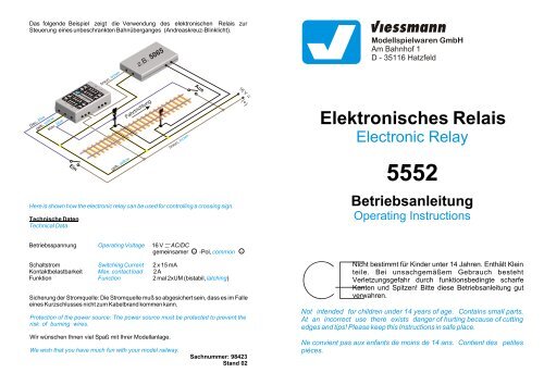 Bedienungsanleitung - Viessmann Modellspielwaren GmbH