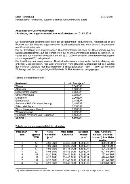 Unterkunftskosten Jobcenter Remscheid