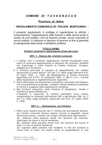 Regolamento polizia mortuaria aggiornato - Comune di Tavagnacco